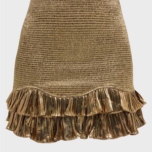LoveShackFancy Shimmering Gold Ruffle “Nolita” Mini Skirt